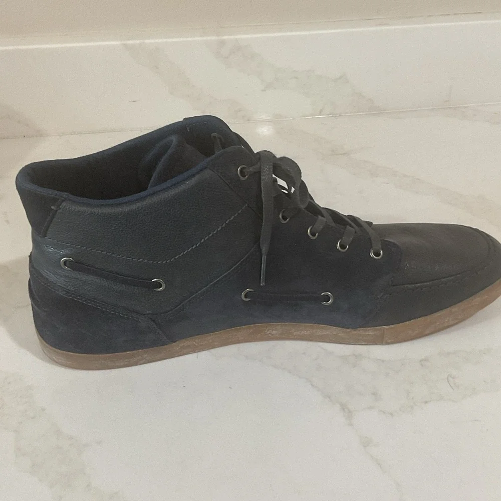 Men's Sz 17 Lacoste Shoes Crosier Sail Mid Sneakers Boots Dark Blue Suede Upper